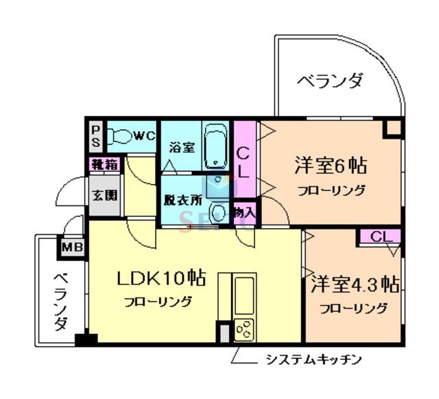 レジデンスマロン3号館(2LDK/3階)の間取り写真
