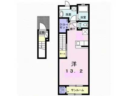 ネイバリー アンド オアシスV(ワンルーム/2階)の間取り写真