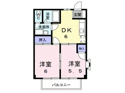 カサブランカ(2DK/2階)の間取り写真