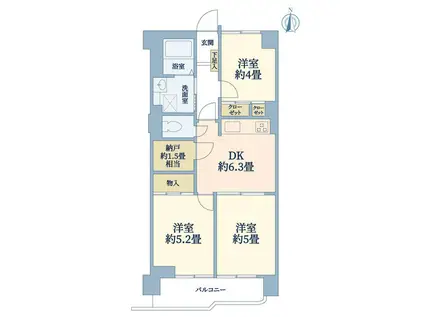 綱島クインスハイム(3DK/1階)の間取り写真