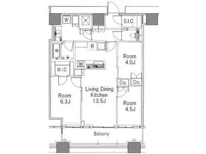 勝どきエリア タワーレジデンス 施設充実 高層階 眺望良好(3LDK/40階)の間取り写真
