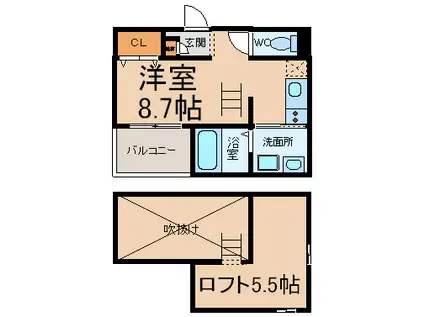ベーネ日比野(1SK/1階)の間取り写真