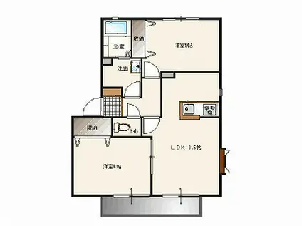 ソレジオタウンB棟(2LDK/2階)の間取り写真