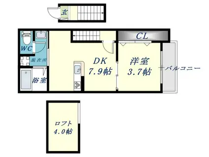 コスモワカエミナミ(1DK/2階)の間取り写真