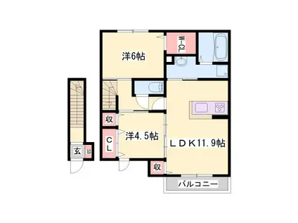 ステラA棟(2LDK/2階)の間取り写真