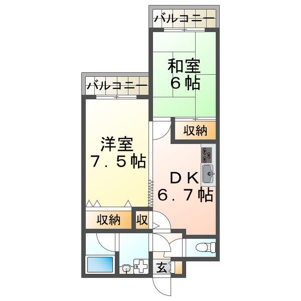 ルナポリス(2DK/3階)の間取り写真