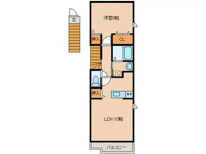 エンブレイス(1LDK/2階)の間取り写真