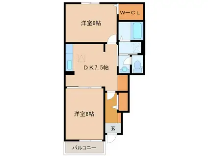 ミミエデン(2DK/1階)の間取り写真