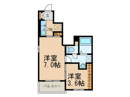 チャク弐番館(2K/1階)の間取り写真