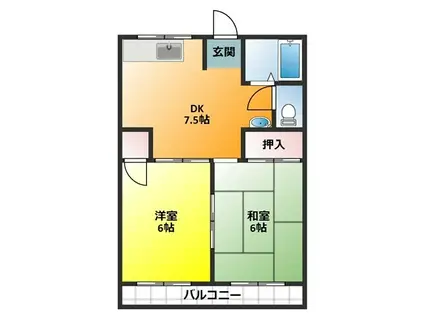 シティハイムマウンテン(2DK/1階)の間取り写真