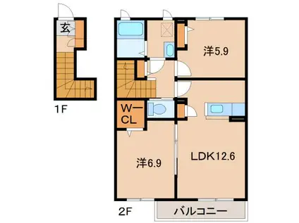 プロヌーブ神前(2LDK/2階)の間取り写真