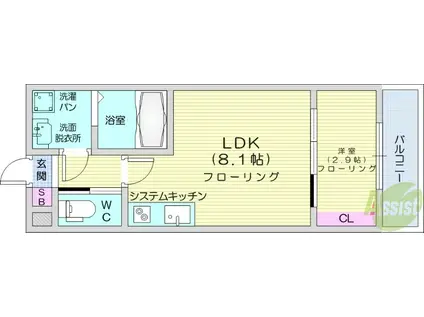 BAU岩切(1LDK/3階)の間取り写真