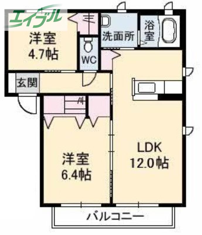 シャーメゾン箕島(2LDK/2階)の間取り写真