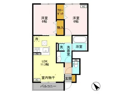 D-ROOMリッチ フェルト B102(2LDK/1階)の間取り写真