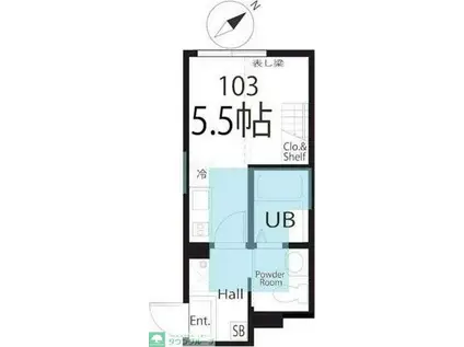 ハーミットクラブハウス東急白楽II(ワンルーム/1階)の間取り写真