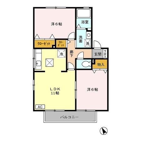 ディアコートA棟(2LDK/1階)の間取り写真
