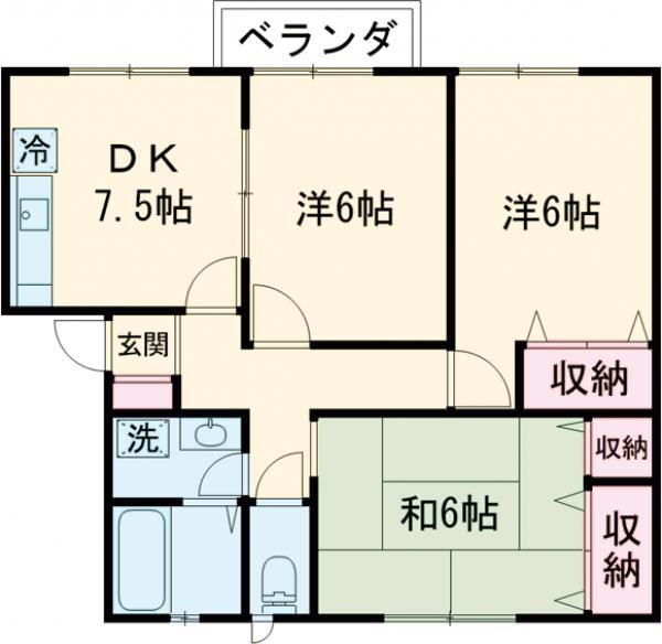 パーシモンコート(3DK/2階)の間取り写真
