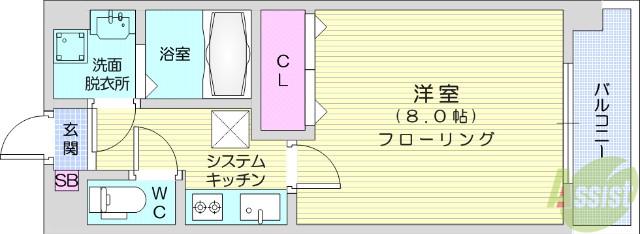 しゃとれ山手町(1K/1階)の間取り写真