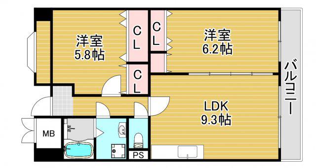 フラット野田III(2DK/2階)の間取り写真