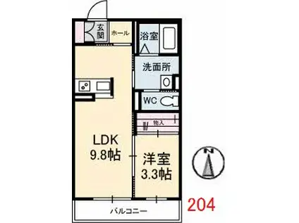 シャーメゾンシャトー(1LDK/2階)の間取り写真
