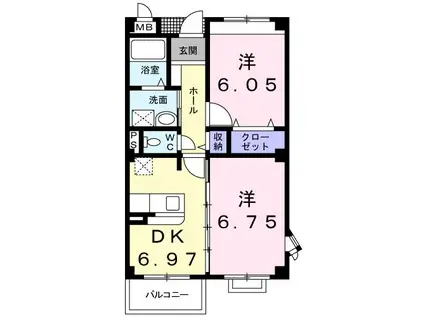 サニーセトル弐号館(2DK/3階)の間取り写真