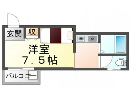 ベルハイム(ワンルーム/2階)の間取り写真