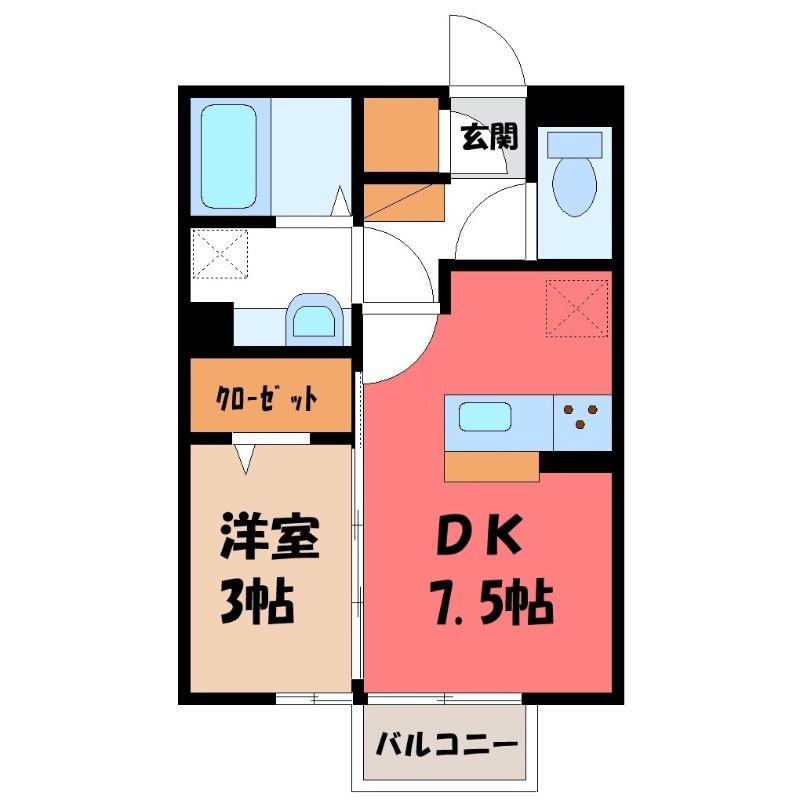 アルファベットII(1DK/2階)の間取り写真