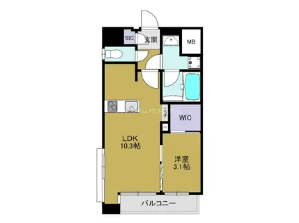 パークフラッツ弁天町駅前(1LDK/15階)の間取り写真