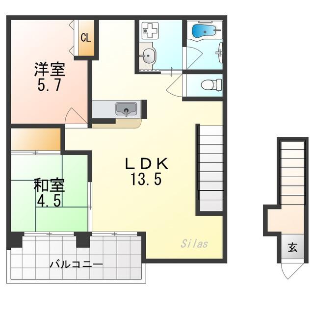 バンブーコートI番館(2LDK/2階)の間取り写真