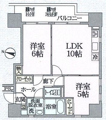 ディオヒルズ二日町(2LDK/5階)の間取り写真
