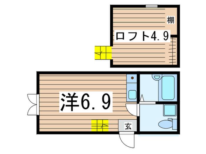 プリマ六番館(ワンルーム/2階)の間取り写真
