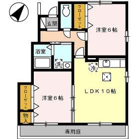 アマービル桜 A棟(2LDK/1階)の間取り写真