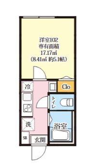 CASA二俣川(1K/1階)の間取り写真