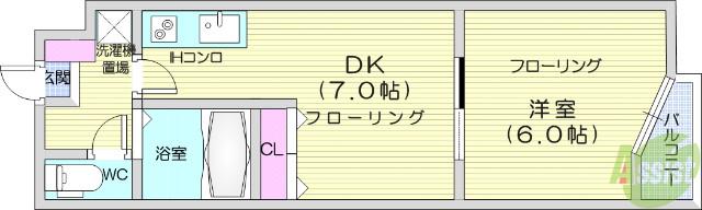 メイ・テラッセ中島丁(1DK/2階)の間取り写真