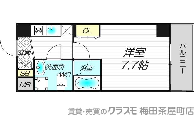 リップル南森町II(1K/5階)の間取り写真