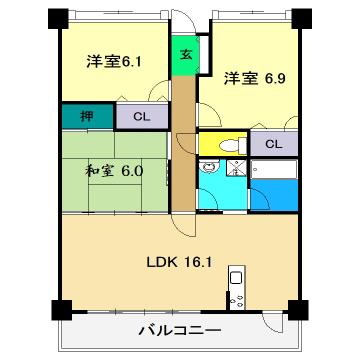 アルファステイツ旭駅前(3LDK/11階)の間取り写真