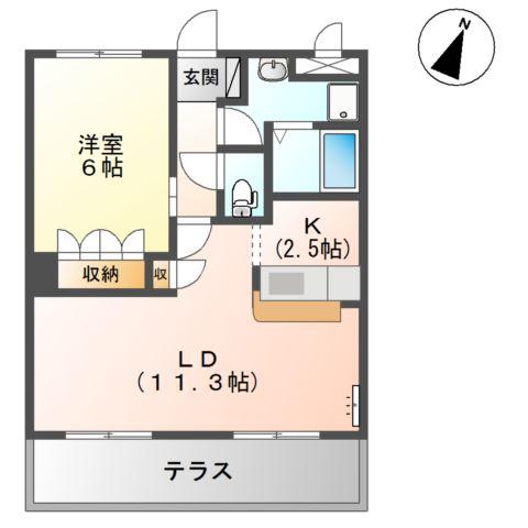 アーバンコートT.B棟(1LDK/1階)の間取り写真