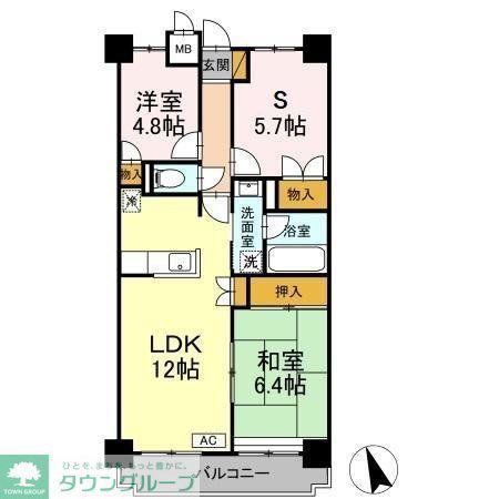 フジ・ヴェール毘沙門堂(2SLDK/4階)の間取り写真
