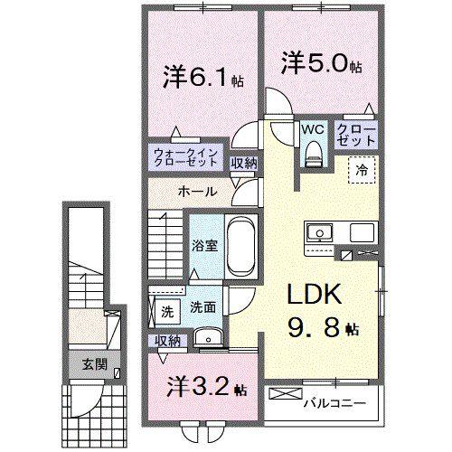 グランドビレッジ(3LDK/2階)の間取り写真