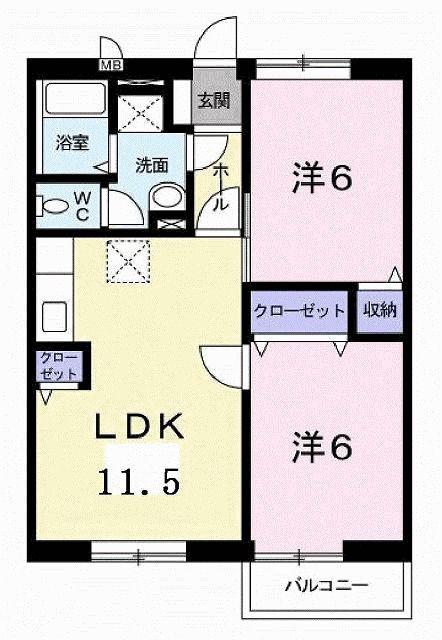 サニースポットB(2LDK/1階)の間取り写真