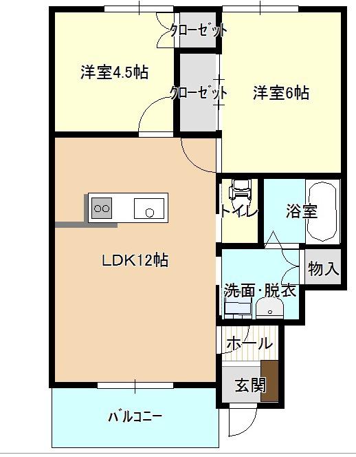 サンライフ杉原・若宮前(2LDK/1階)の間取り写真