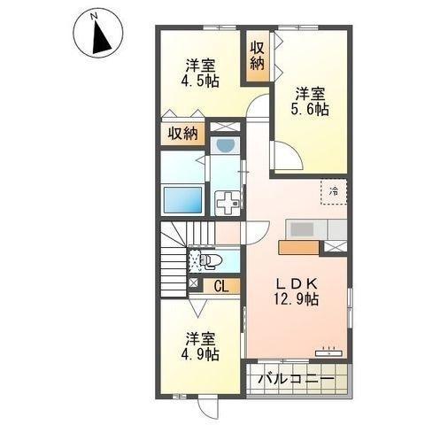 ラ・プリシェール(3LDK/2階)の間取り写真