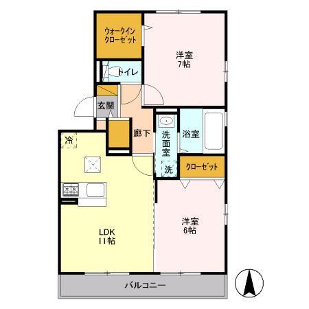 ロイヤルオーク(2LDK/1階)の間取り写真