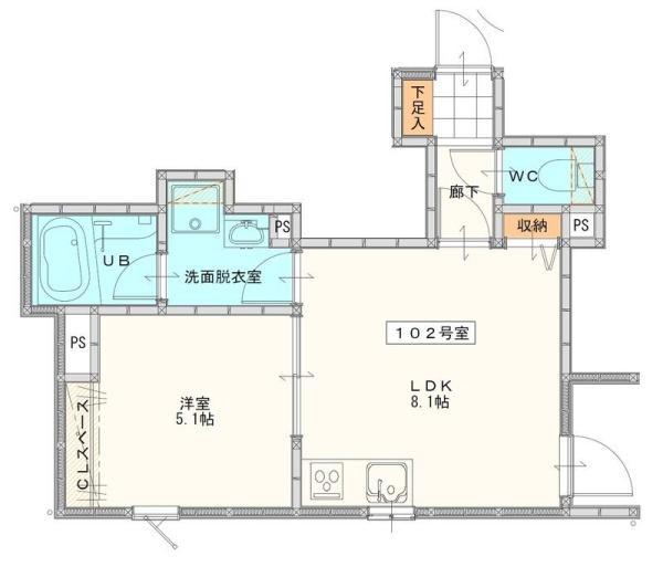 LA KASA野中町(1LDK/3階)の間取り写真