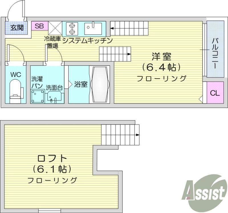 ソフィアK(1K/2階)の間取り写真