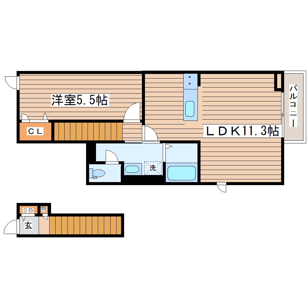 仙台市地下鉄南北線 勾当台公園駅 徒歩13分 3階建 築6年(1LDK/2階)の間取り写真