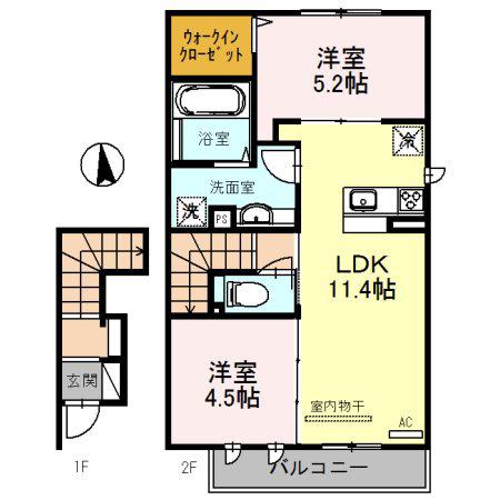 D-ROOMみのり(2LDK/2階)の間取り写真