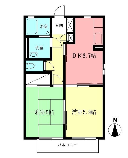 リバーパークB(2DK/1階)の間取り写真