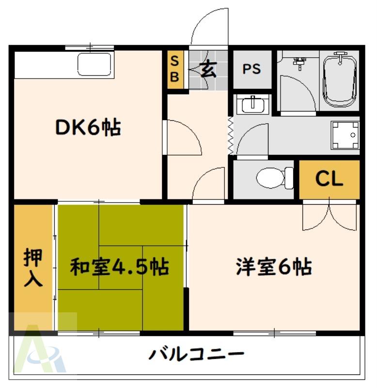 クレストヴィラ千鳥(2DK/2階)の間取り写真