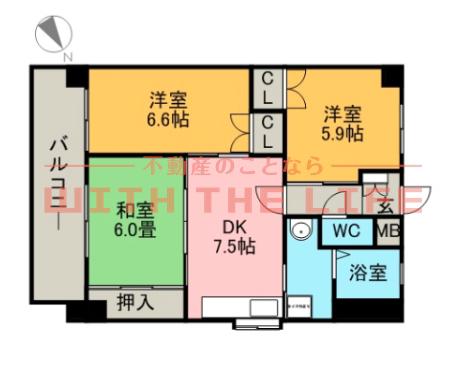 北野ガーデンコート(3DK/3階)の間取り写真